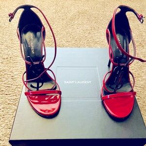 Yves Saint Laurent Red Patent Leather Strappy Heels